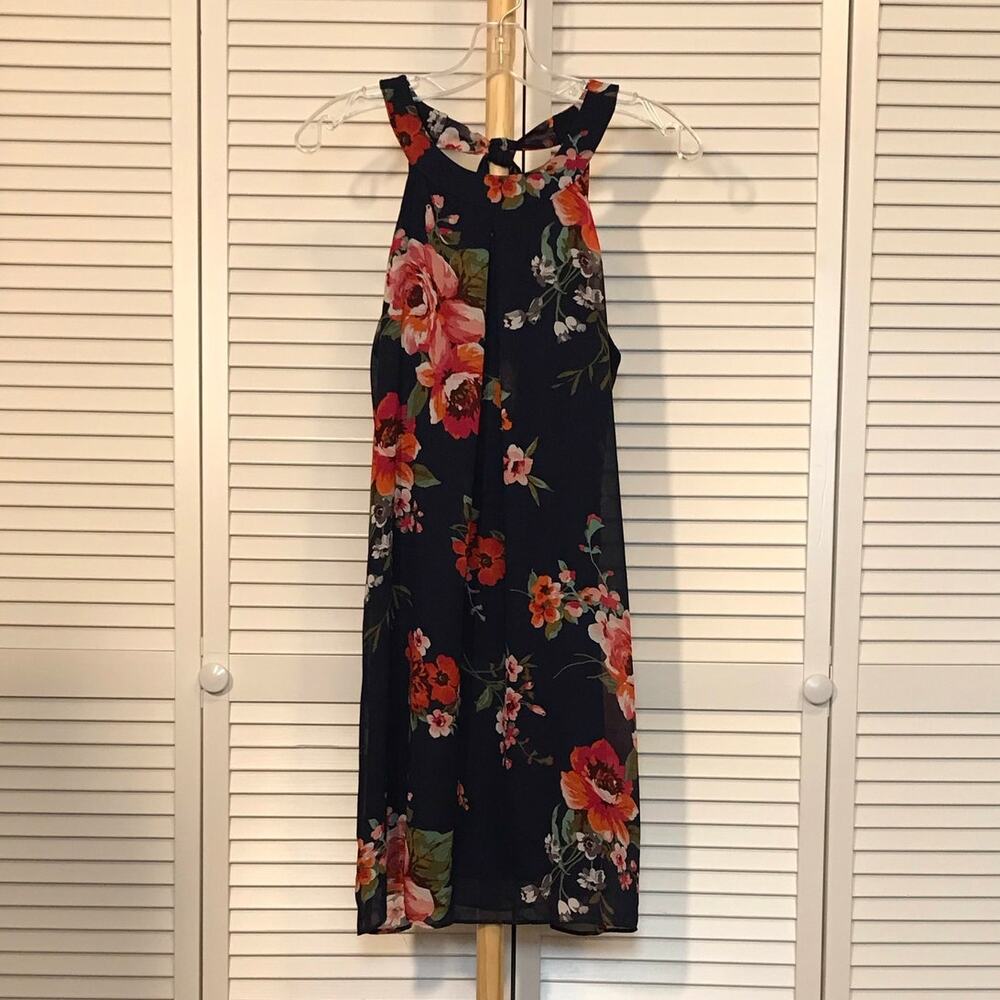 IZ Byer Floral Halter Neckline Sleeveless Lined Shift Midi Dress L